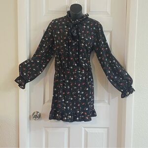 Zara Medium Black Floral Tie-Front Long-Sleeve Dress Regalia Prairie Graduation